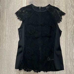 Karen Millen Black Lace Cap Sleeve Blouse - Size S